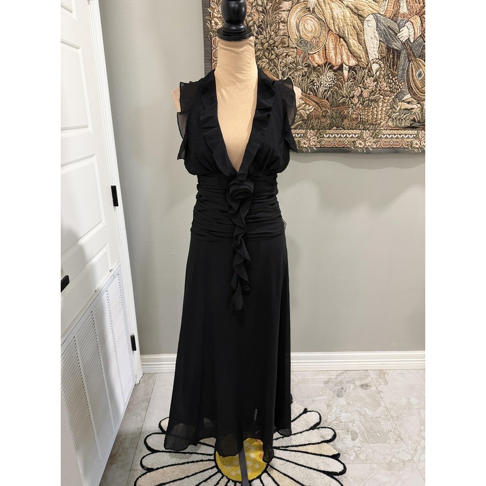 Peppermayo Dress Womens 2 Black‎ Halter Backless Ruffle Maxi Chiffon Fit Flare